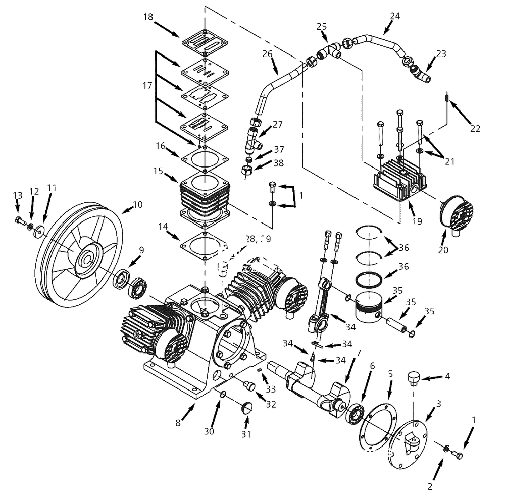 Pump Parts Diagram and Parts List for DP4610  Campbell Hausfeld Compressor